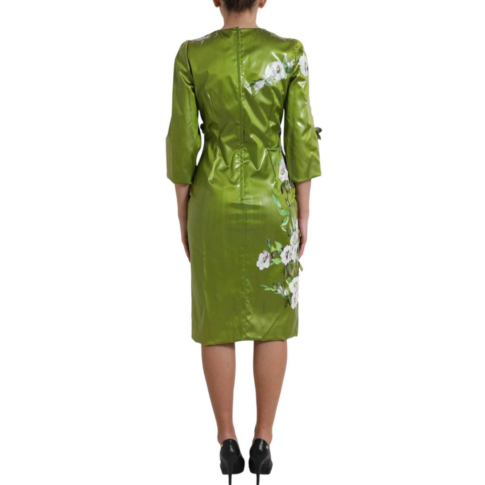 Dolce & Gabbana Green Floral Embellished Sheath Midi Dress - Hilstor