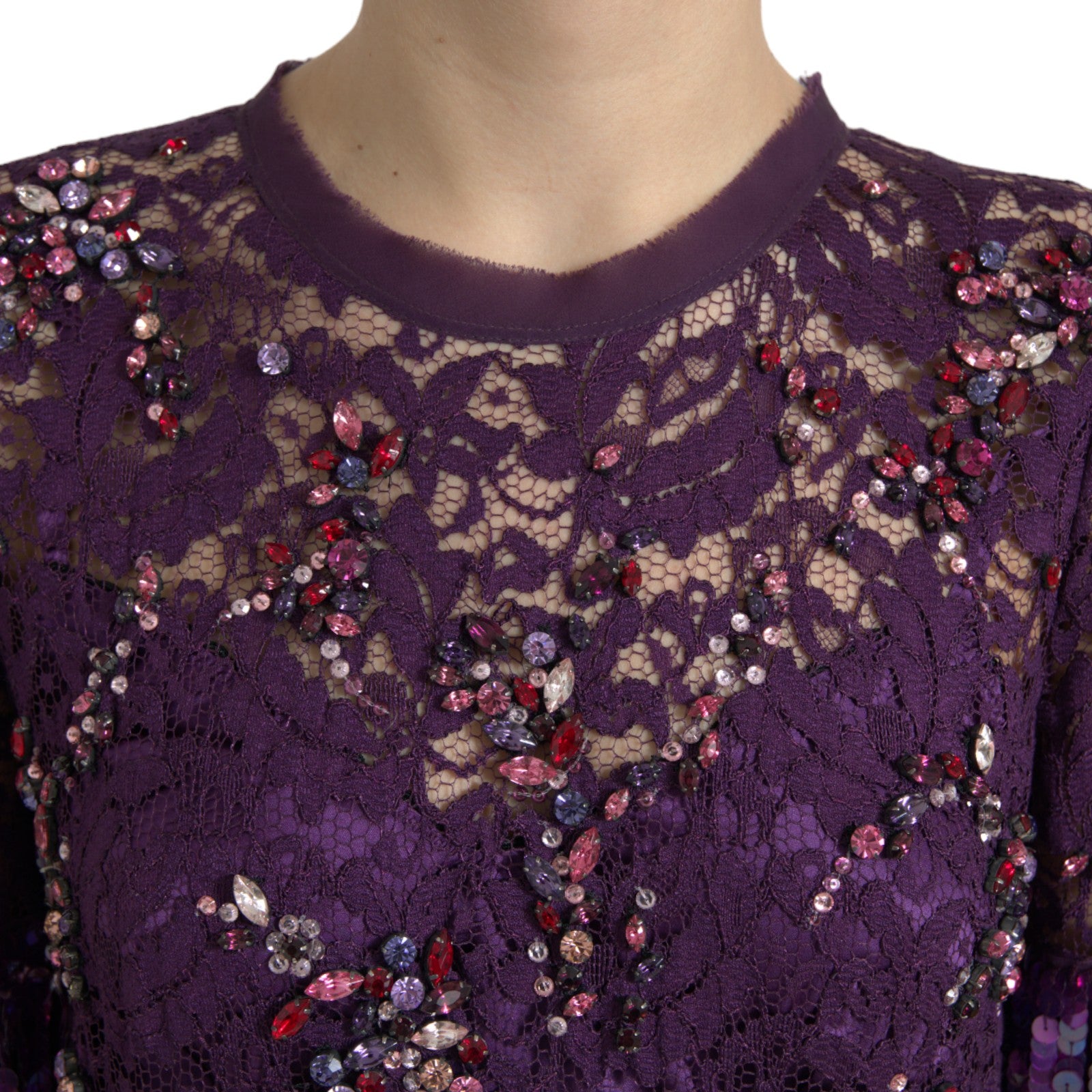 Dolce &amp; Gabbana Lilla blomsterkjole med blondekrystaller