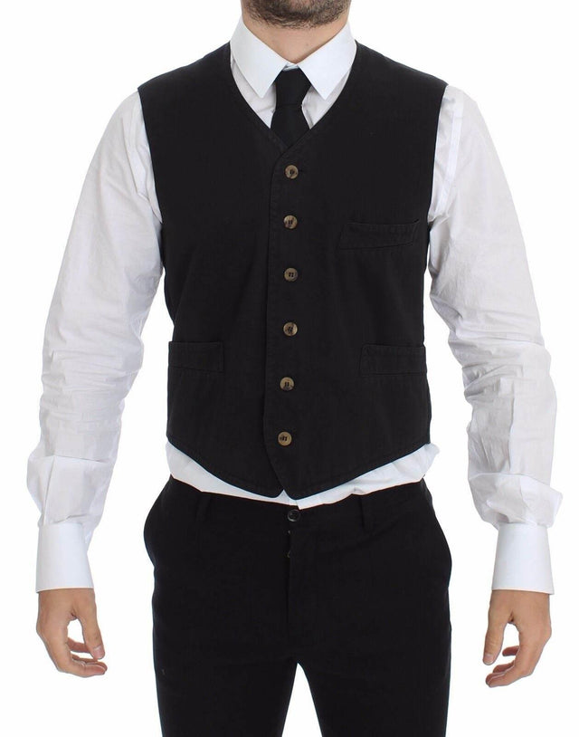 Dolce & Gabbana Black Cotton Viscose Dress Vest Blazer - Hilstor
