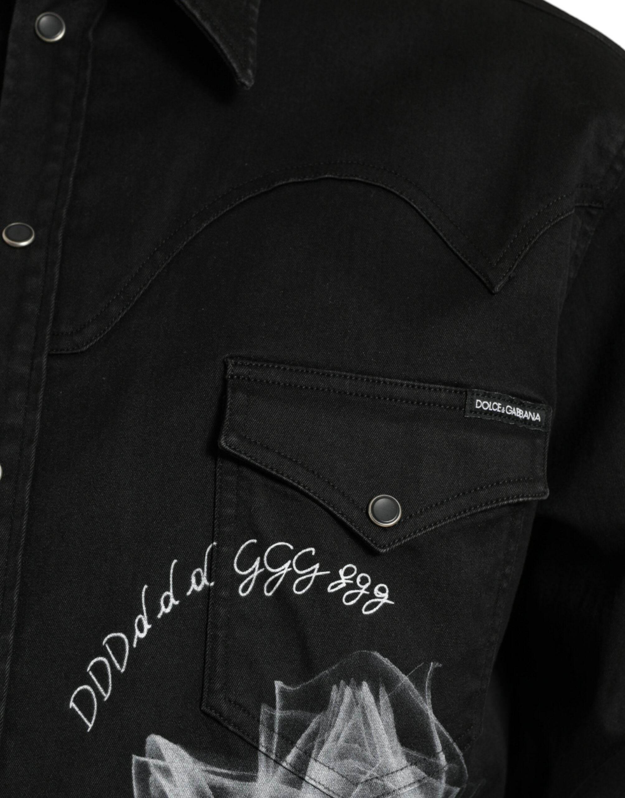 Dolce & Gabbana Black Floral Cotton Collared Dress Shirt - Hilstor