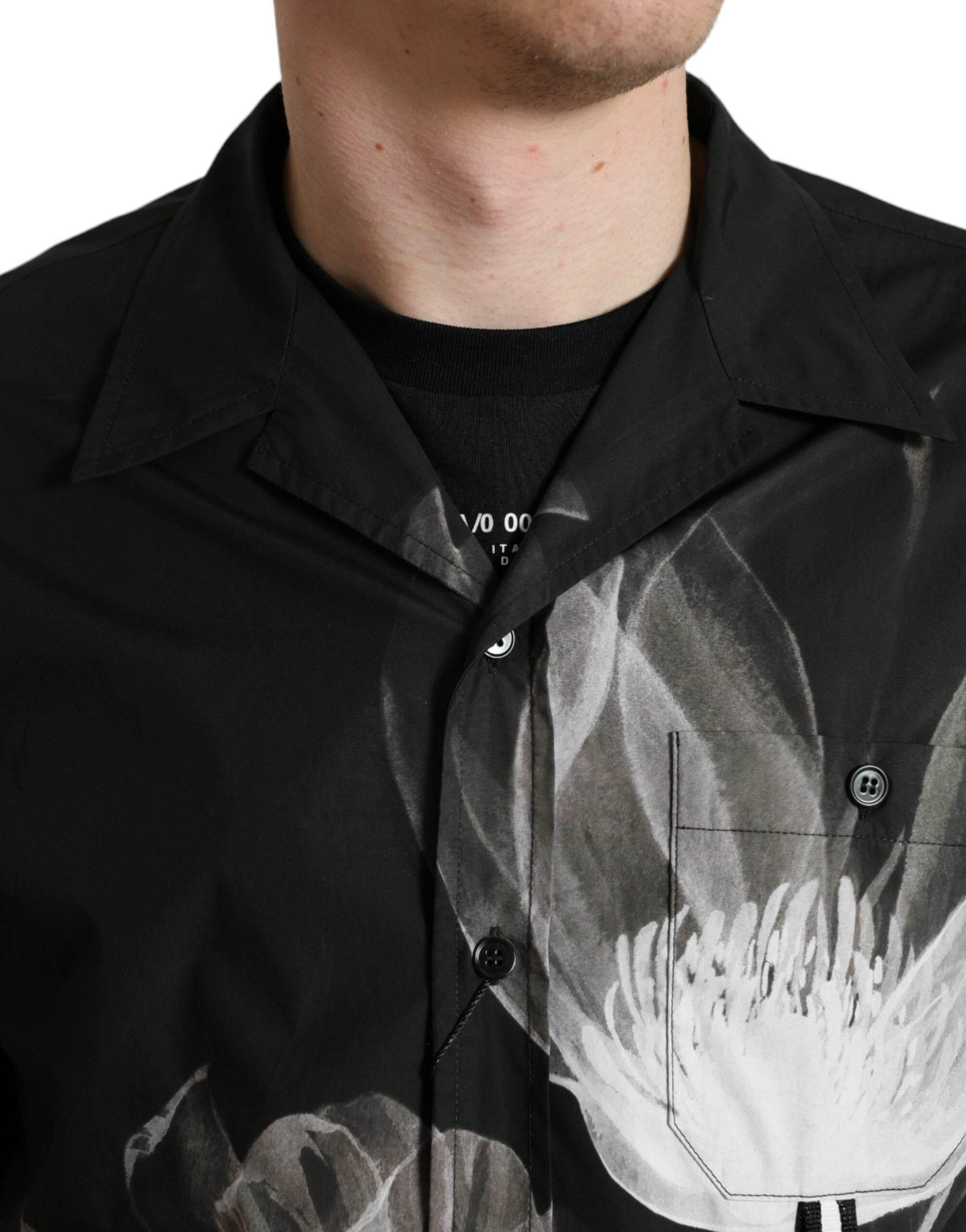 Dolce & Gabbana Black Floral Cotton Collared Long Sleeves Men Shirt - Hilstor