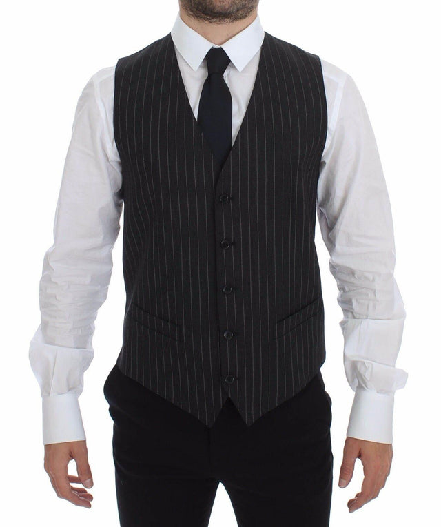 Dolce & Gabbana Elegant Gray Striped Dress Vest - Hilstor