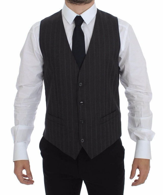 Dolce & Gabbana Elegant Striped Gray Dress Vest - Hilstor