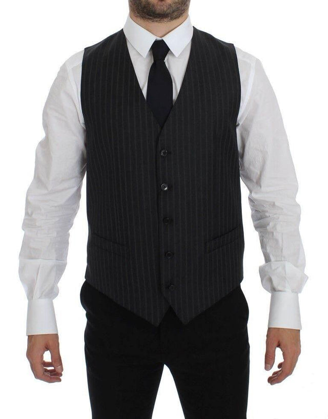 Dolce & Gabbana Elegant Gray Striped Wool Dress Vest - Hilstor