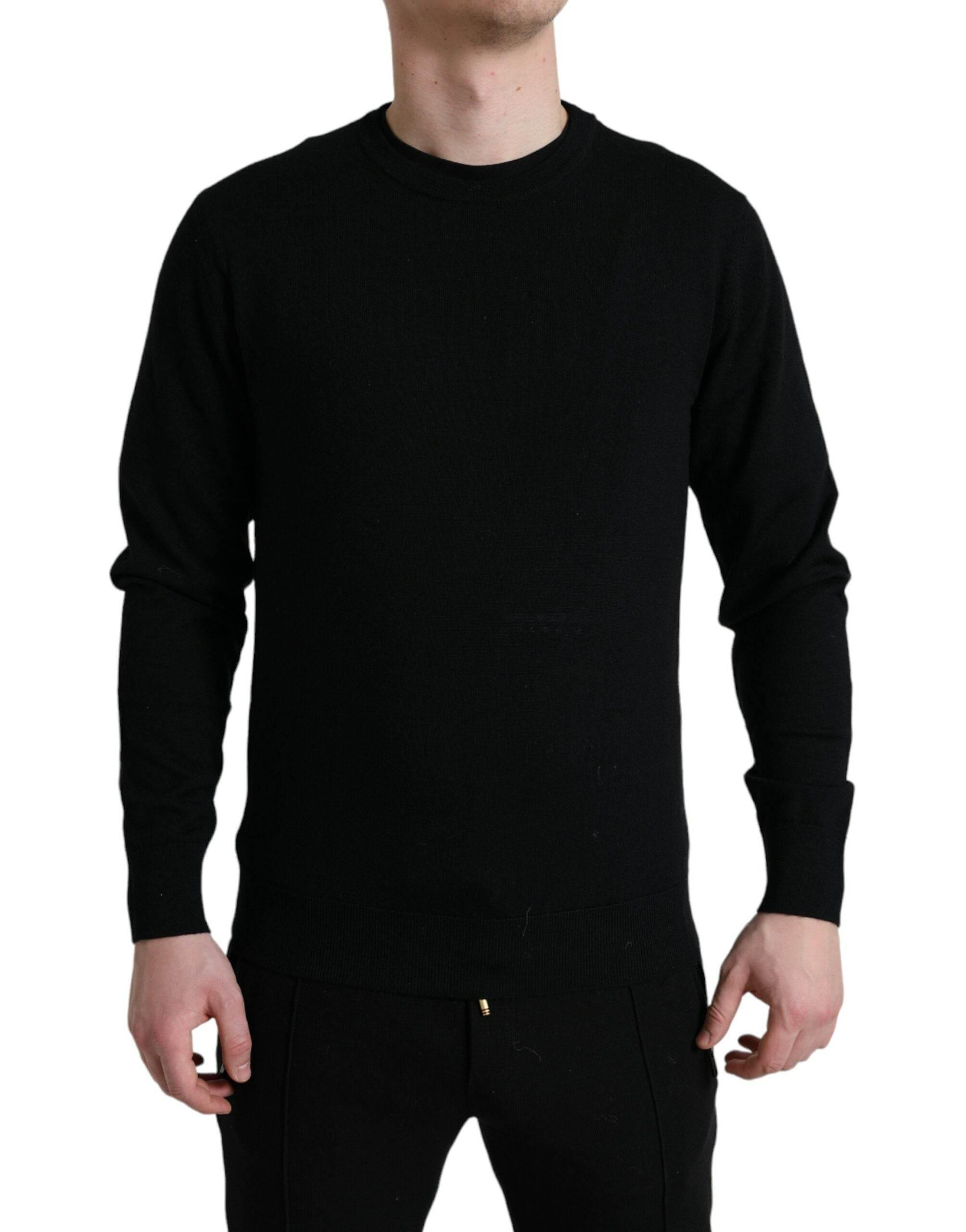 Dolce & Gabbana Black Wool Round Neck Pullover Sweater - Hilstor