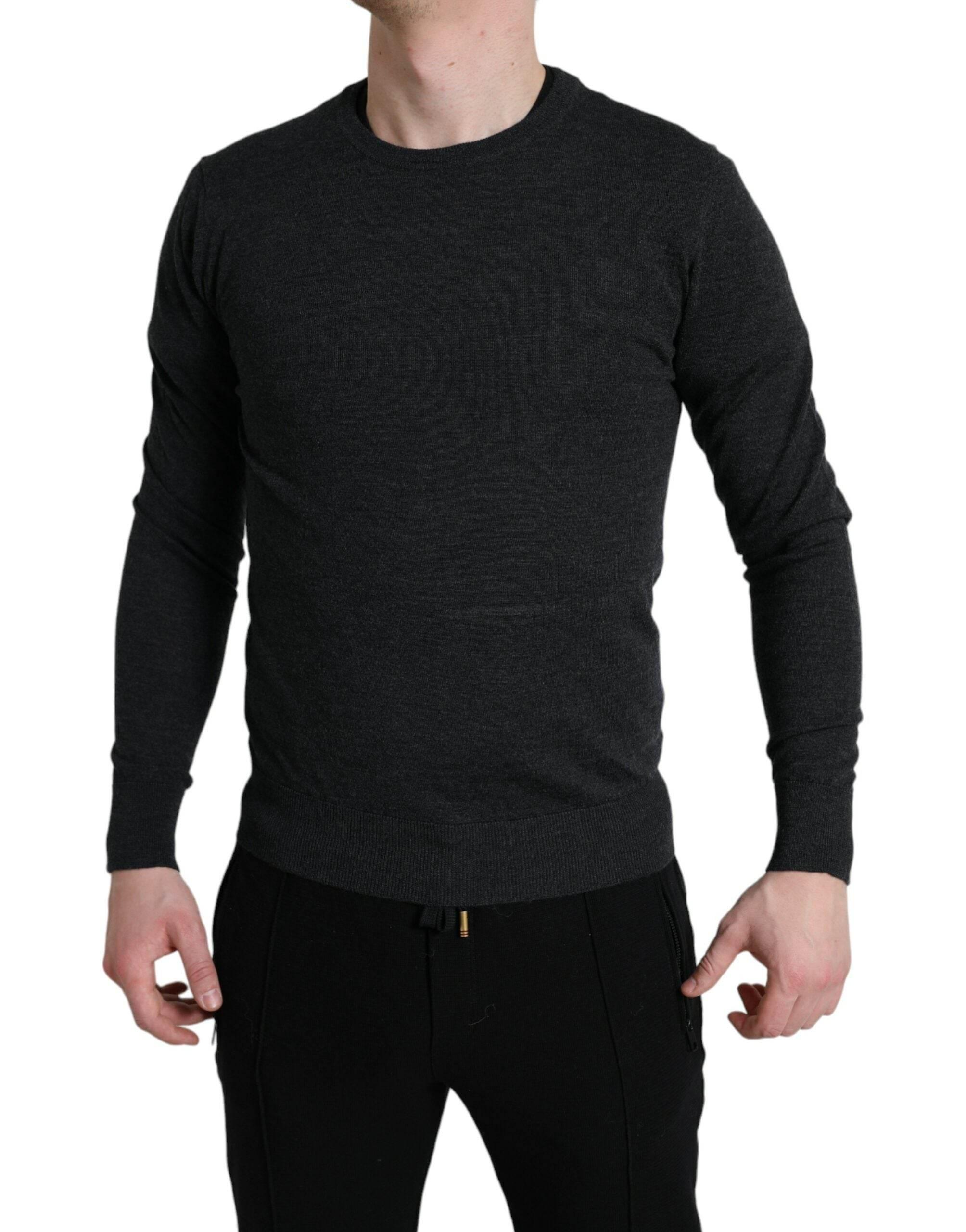 Dolce & Gabbana Gray Wool Round Neck Pullover Sweater - Hilstor