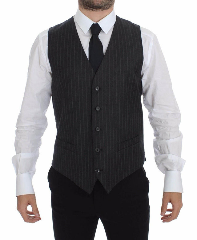 Dolce & Gabbana Elegant Gray Striped Dress Vest - Hilstor