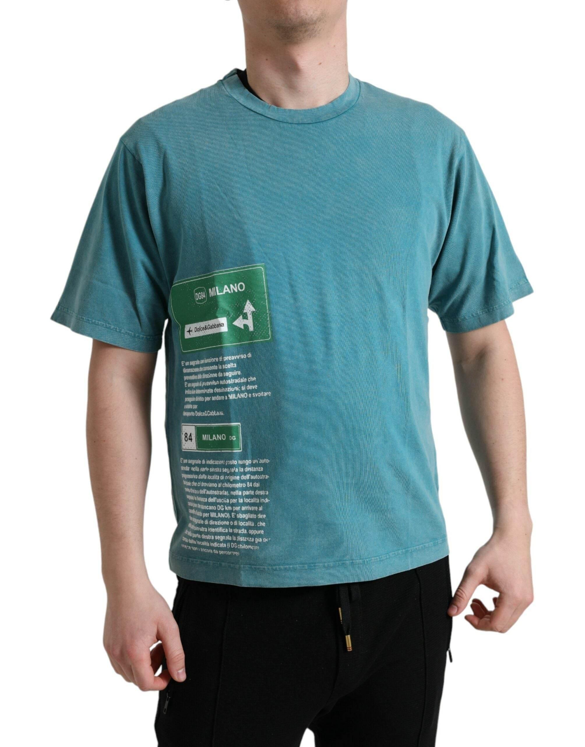Dolce & Gabbana Blue Cotton Milano Street Round Neck T-shirt - Hilstor