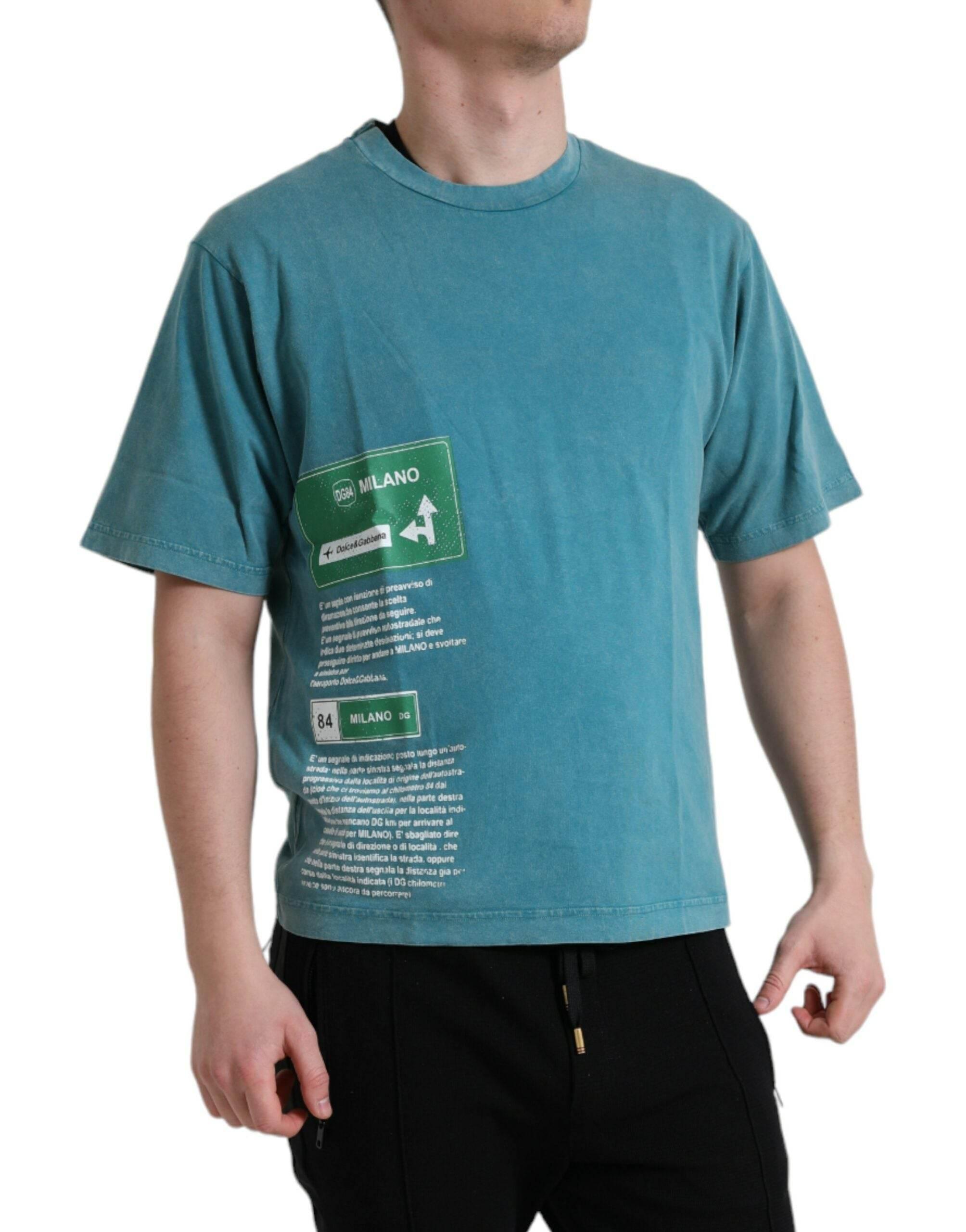 Dolce & Gabbana Blue Cotton Milano Street Round Neck T-shirt - Hilstor