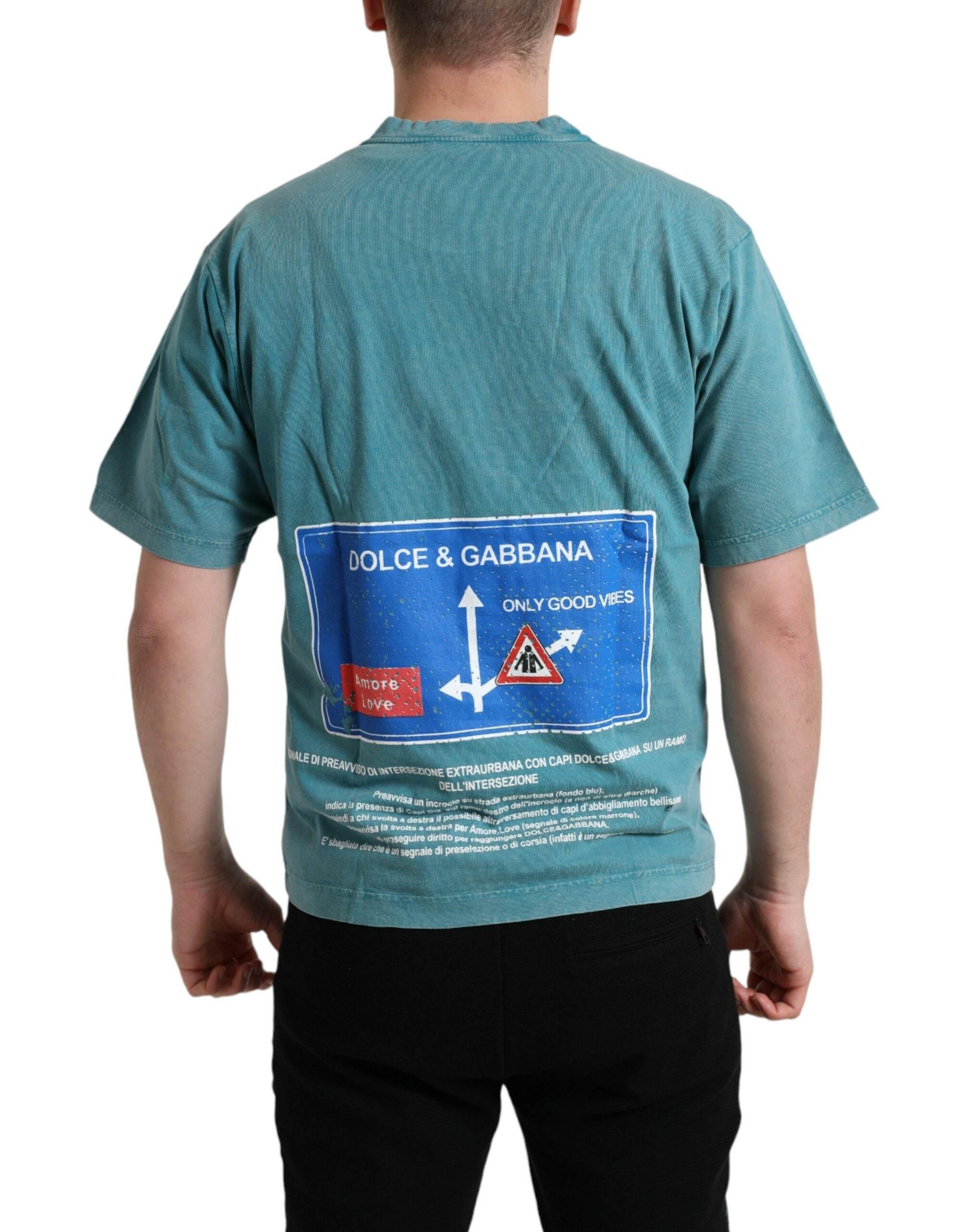 Dolce & Gabbana Blue Cotton Milano Street Round Neck T-shirt - Hilstor