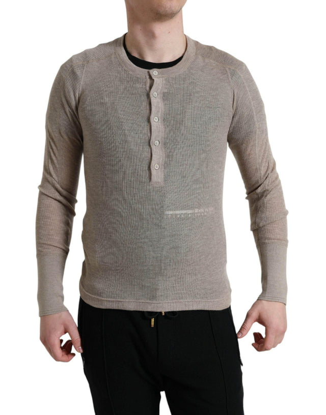 Dolce & Gabbana Henley Pullover Beige Cashmere Sweater - Hilstor