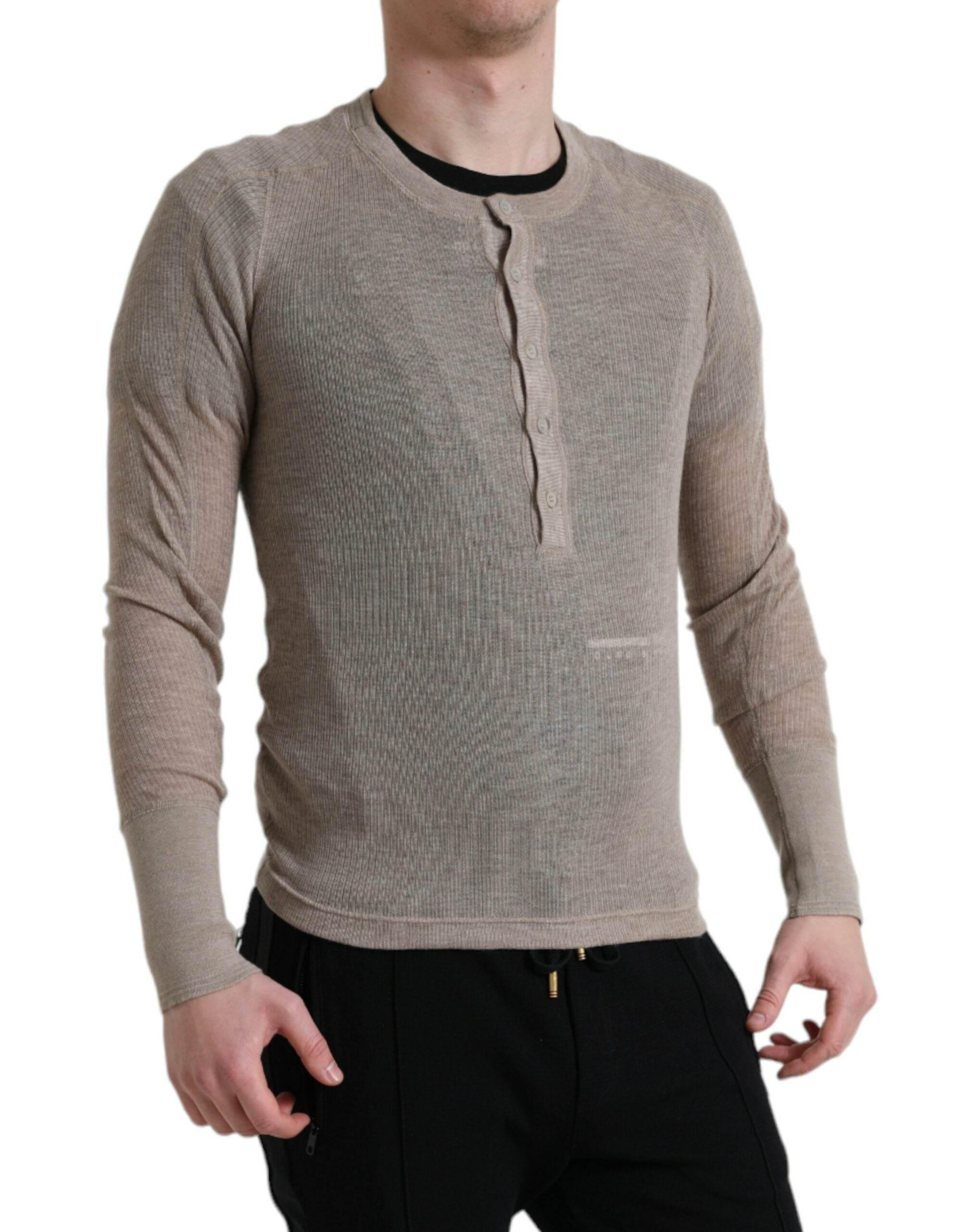 Dolce & Gabbana Henley Pullover Beige Cashmere Sweater - Hilstor