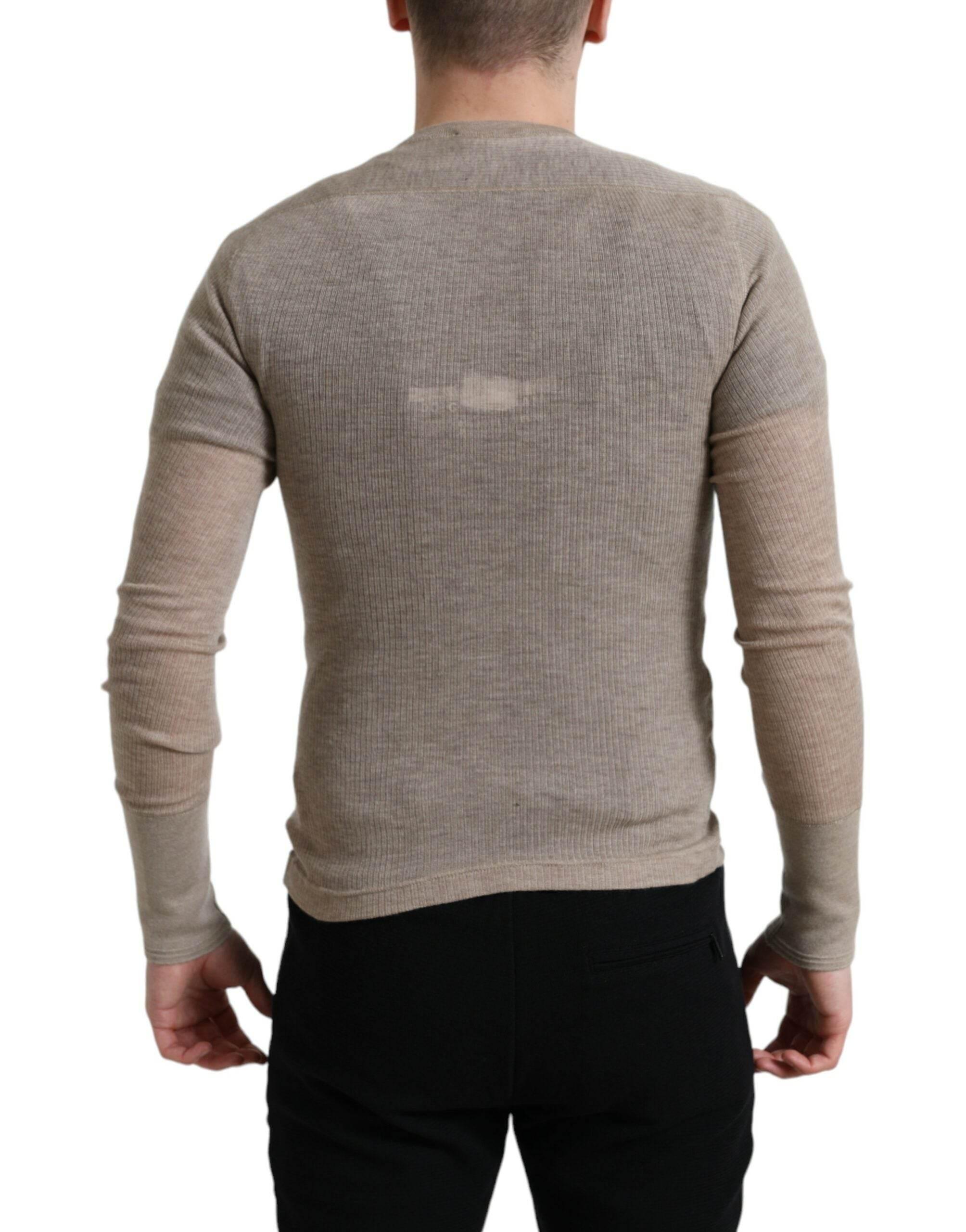Dolce & Gabbana Henley Pullover Beige Cashmere Sweater - Hilstor