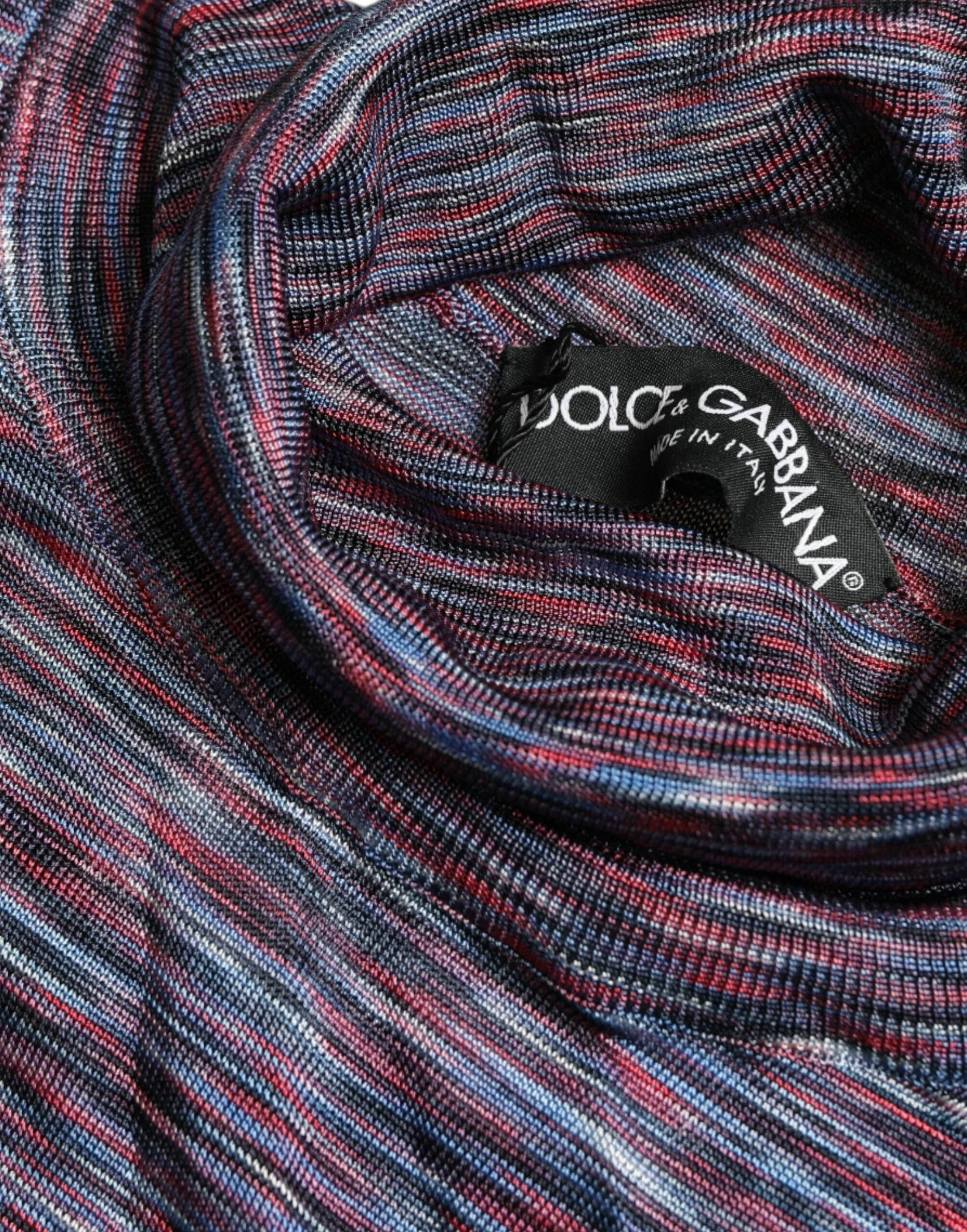 Dolce & Gabbana Blue Purple Turtleneck Pullover Sweater - Hilstor