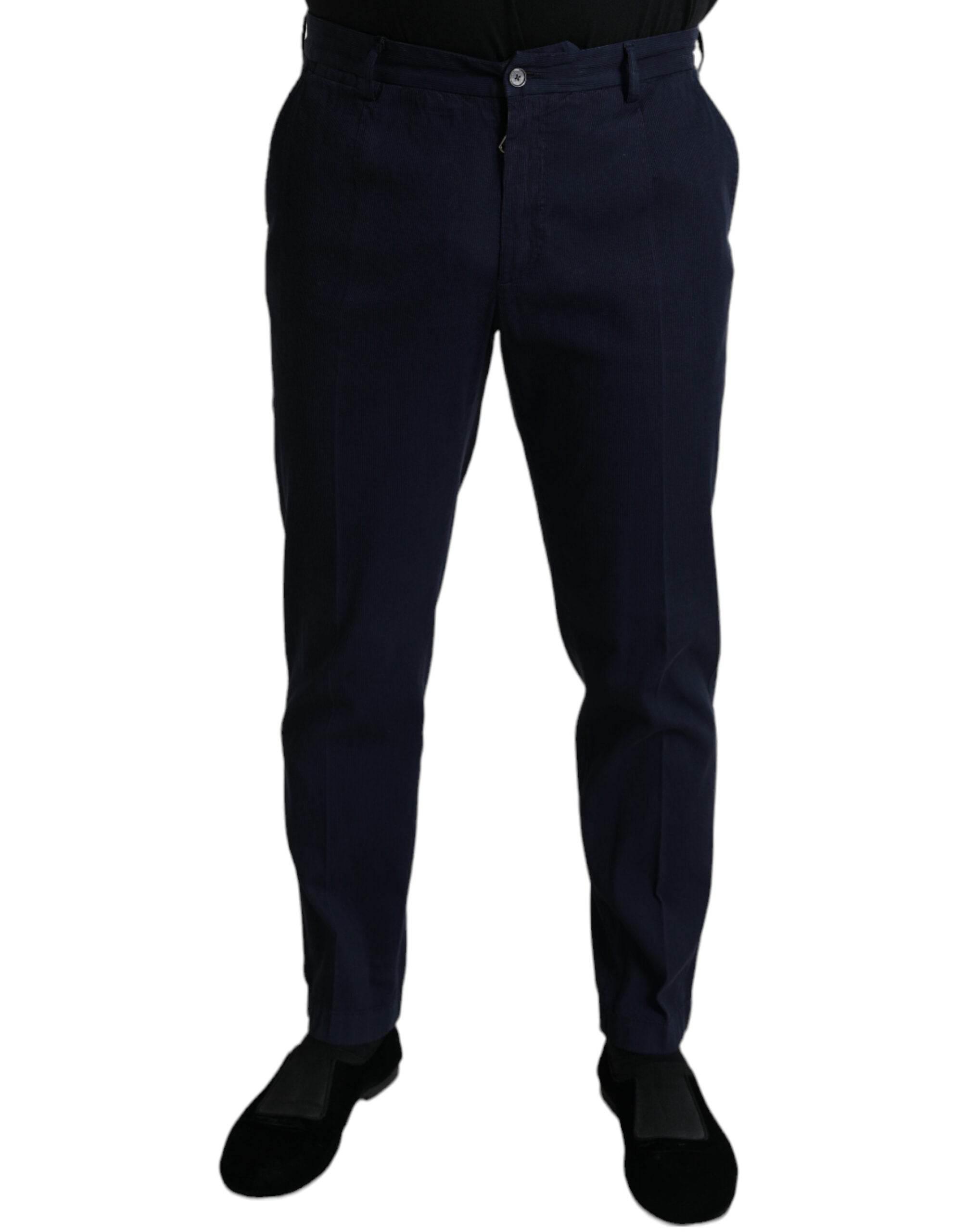 Dolce & Gabbana Dark Blue Cotton Stretch Slim Fit Dress Pants - Hilstor
