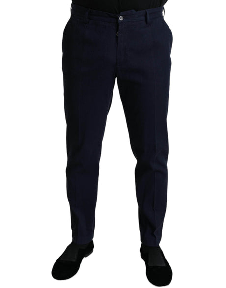 Dolce & Gabbana Dark Blue Cotton Stretch Slim Fit Dress Pants - Hilstor