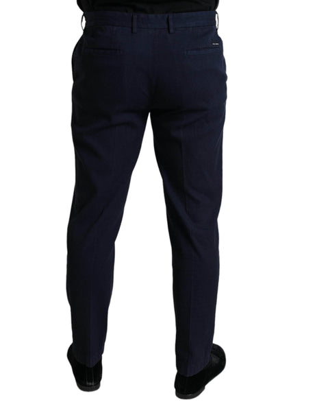 Dolce & Gabbana Dark Blue Cotton Stretch Slim Fit Dress Pants - Hilstor