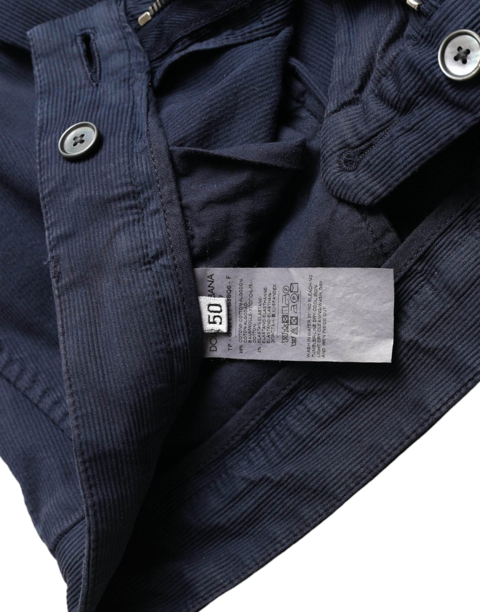 Dolce & Gabbana Dark Blue Cotton Stretch Slim Fit Dress Pants - Hilstor