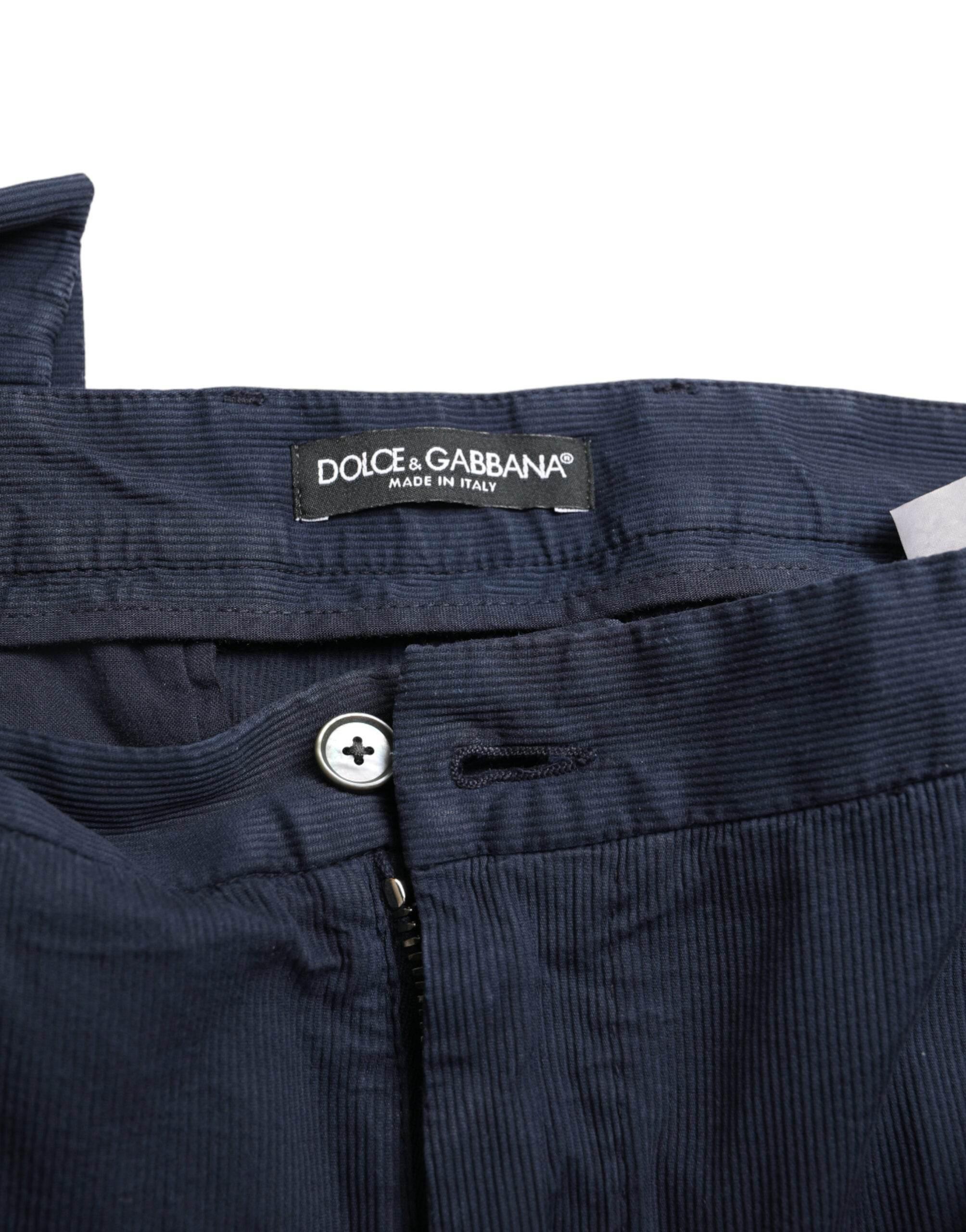 Dolce & Gabbana Dark Blue Cotton Stretch Slim Fit Dress Pants - Hilstor