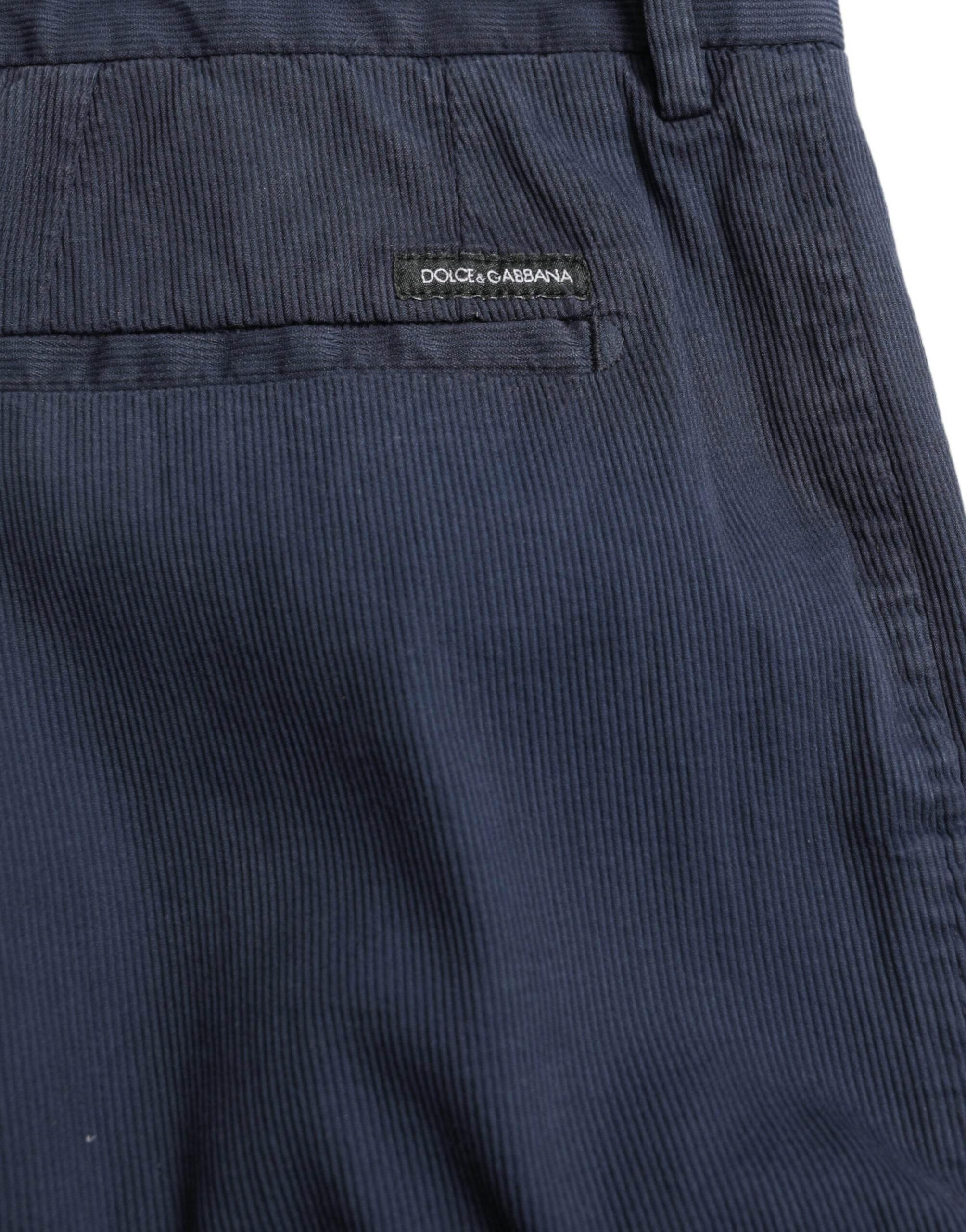 Dolce & Gabbana Dark Blue Cotton Stretch Slim Fit Dress Pants - Hilstor