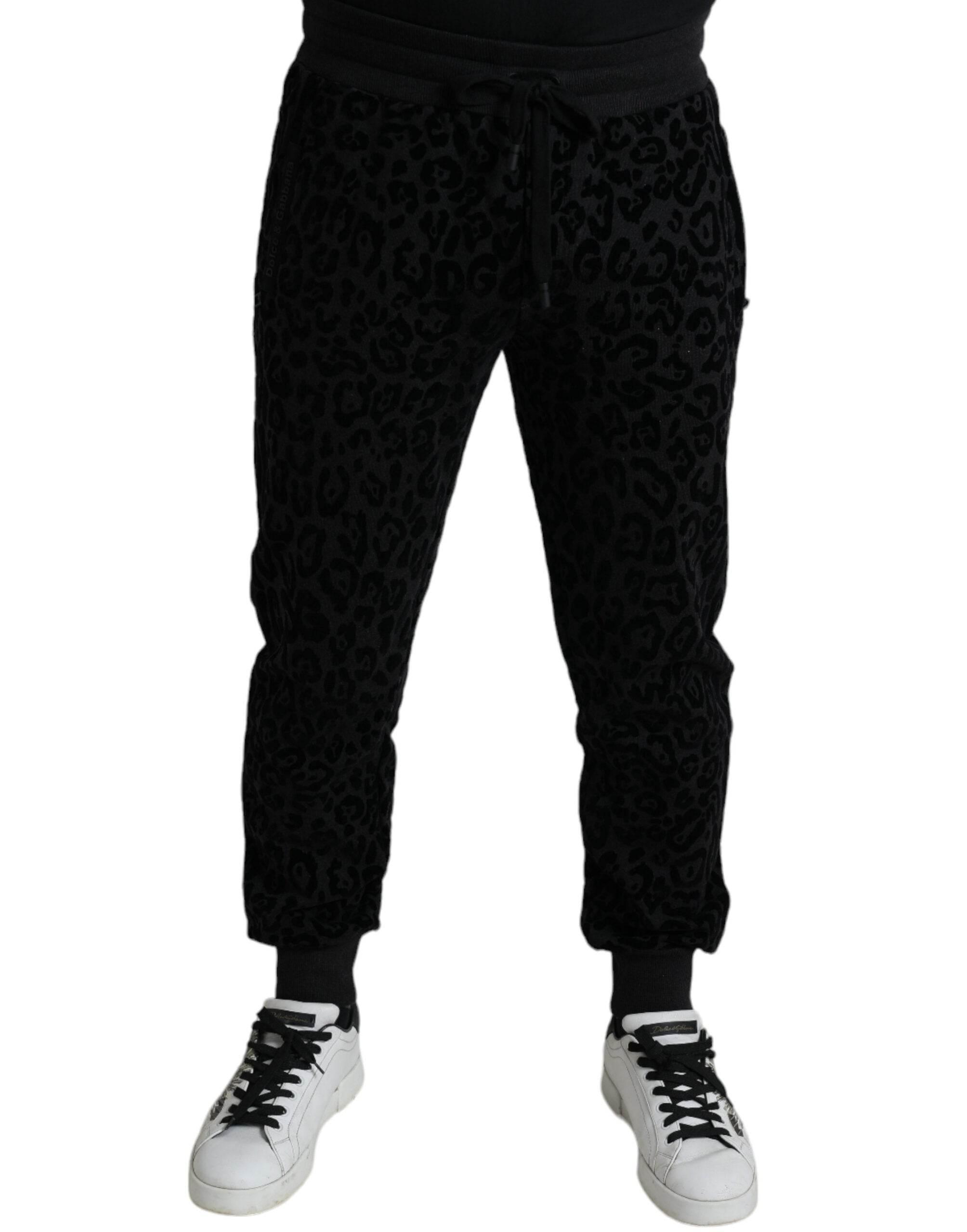 Dolce & Gabbana Black Leopard Cotton Slim Fit Jogger Pants - Hilstor