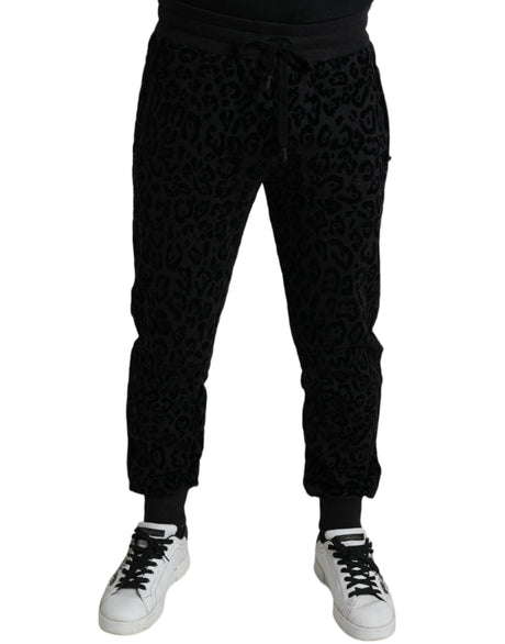Dolce & Gabbana Black Leopard Cotton Slim Fit Jogger Pants - Hilstor