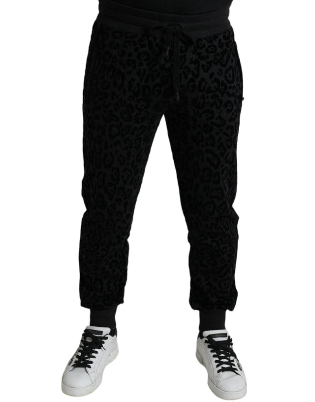 Dolce & Gabbana Black Leopard Cotton Slim Fit Jogger Pants - Hilstor