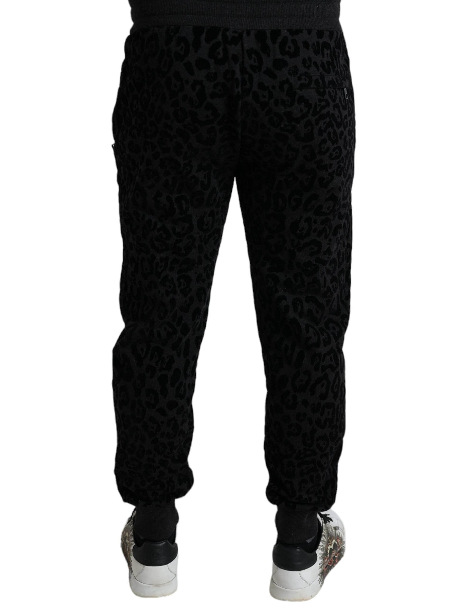 Dolce & Gabbana Black Leopard Cotton Slim Fit Jogger Pants - Hilstor