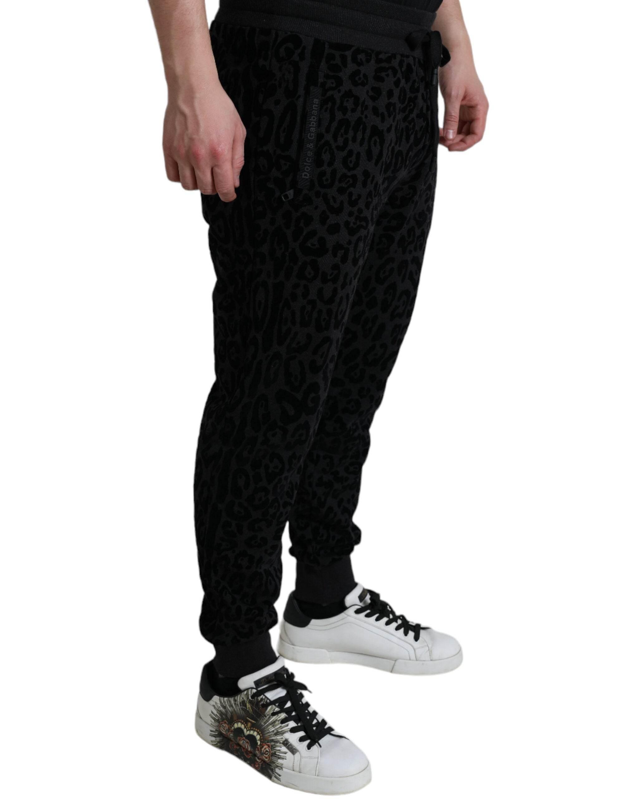 Dolce & Gabbana Black Leopard Cotton Slim Fit Jogger Pants - Hilstor