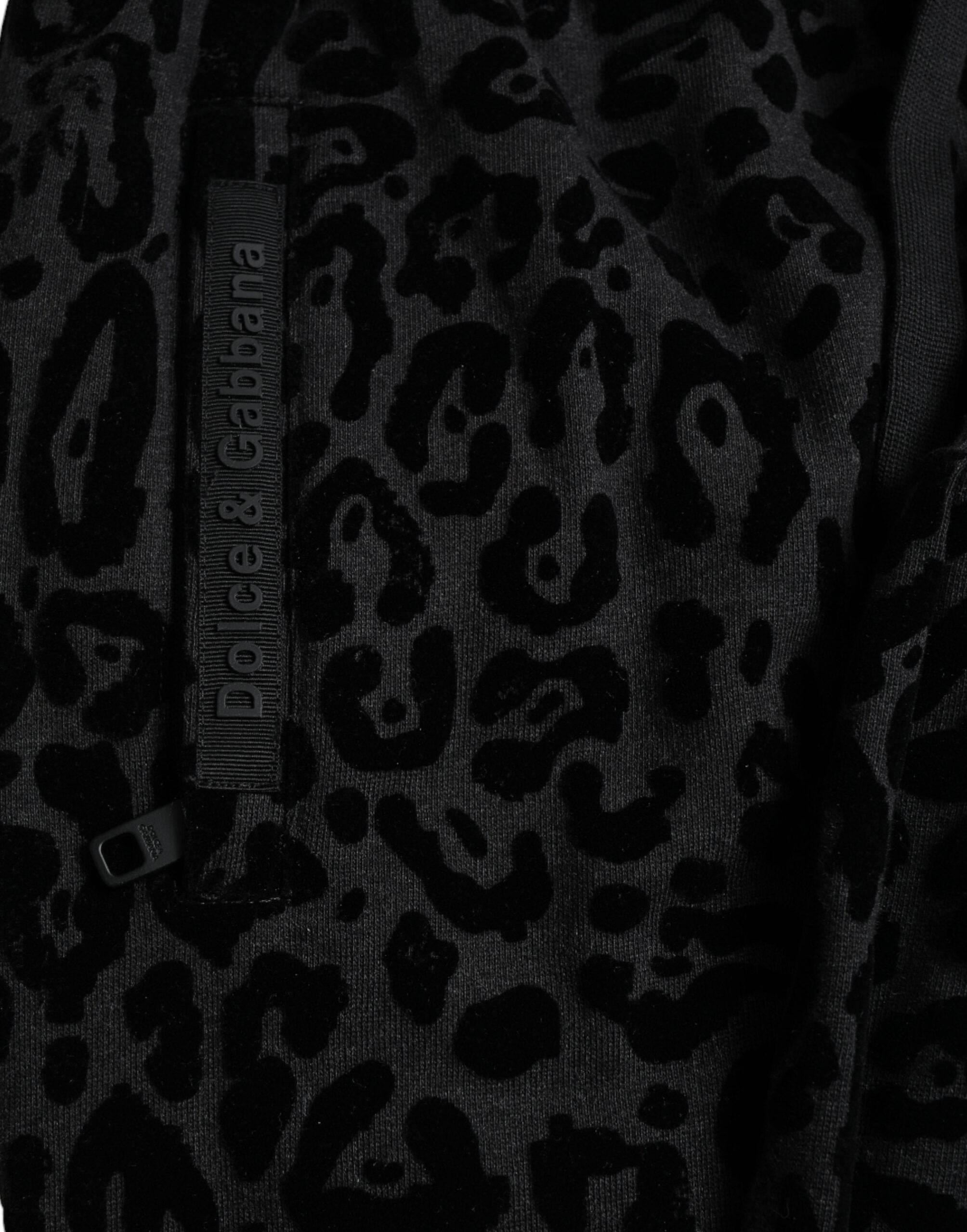 Dolce & Gabbana Black Leopard Cotton Slim Fit Jogger Pants - Hilstor