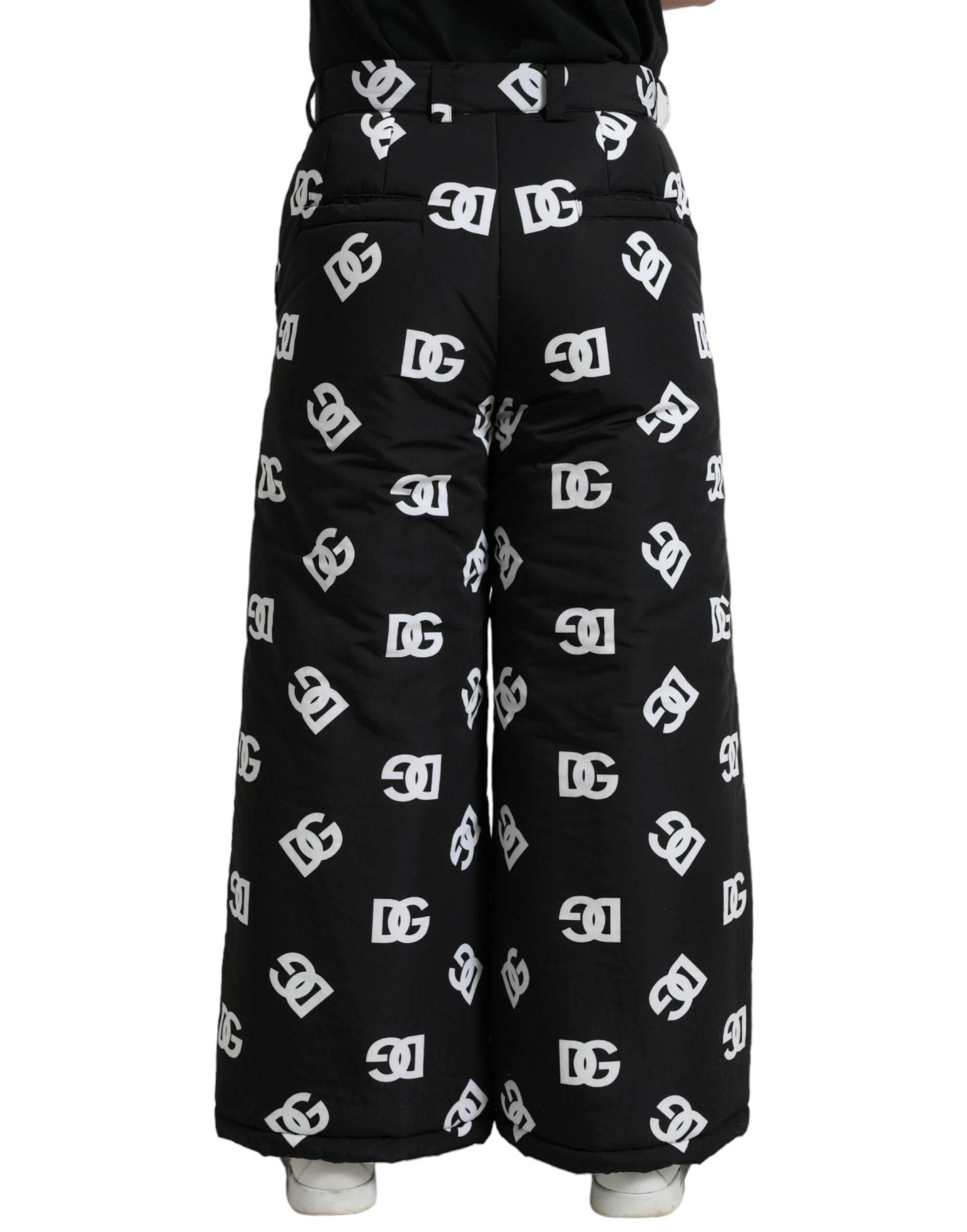 Dolce & Gabbana Black Logo DG Print Wide Leg Pants - Hilstor