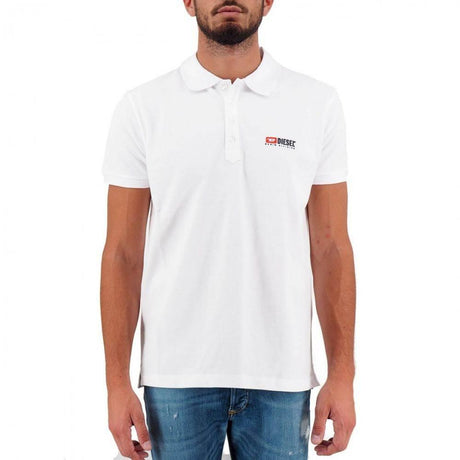 Diesel Elegant White Cotton Polo Shirt with Contrasting Logo - Hilstor