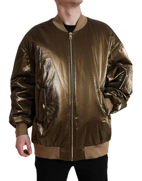 Dolce & Gabbana Bronze Nylon Full Zip Men Bomber Jacket - Hilstor