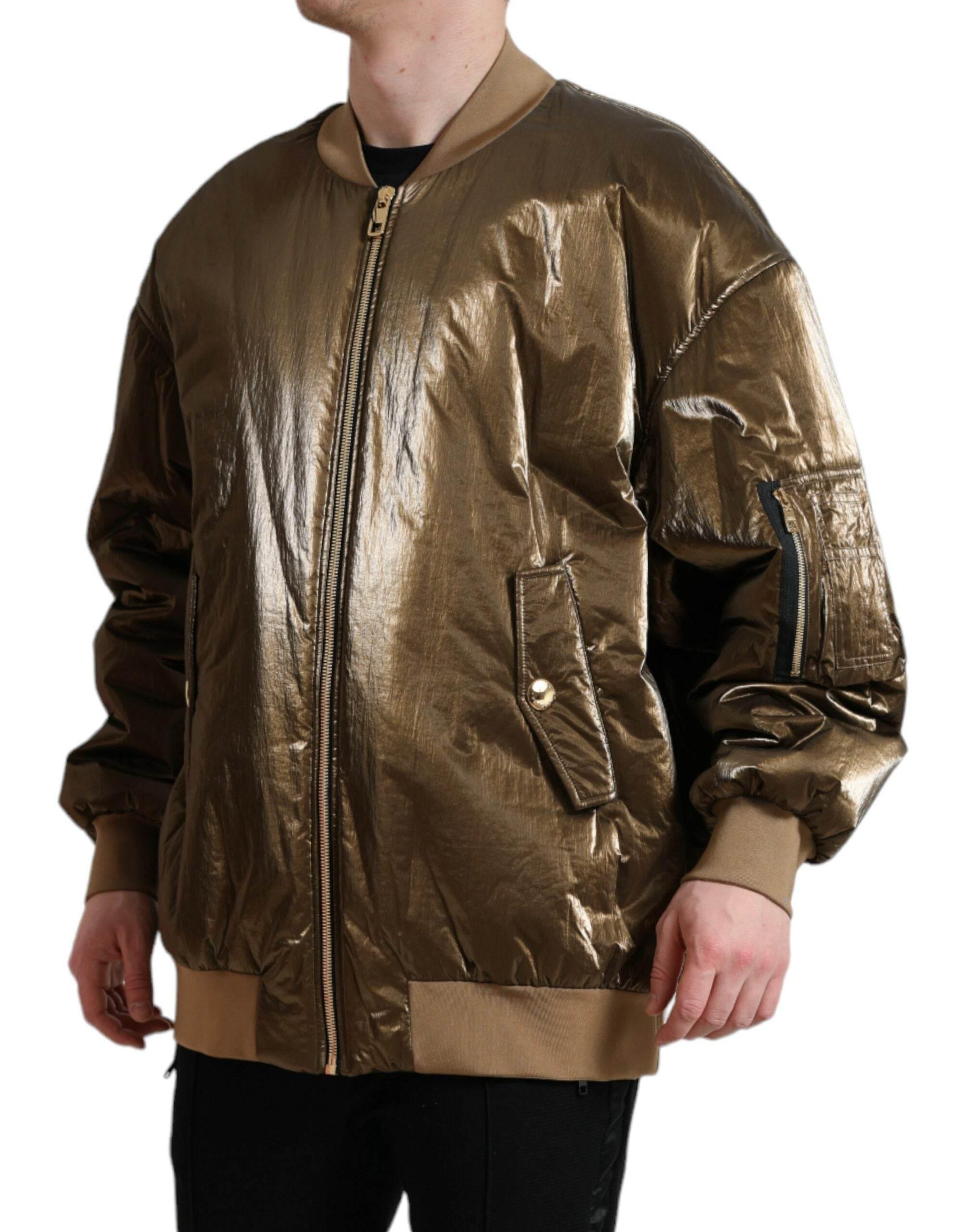 Dolce & Gabbana Bronze Nylon Full Zip Men Bomber Jacket - Hilstor
