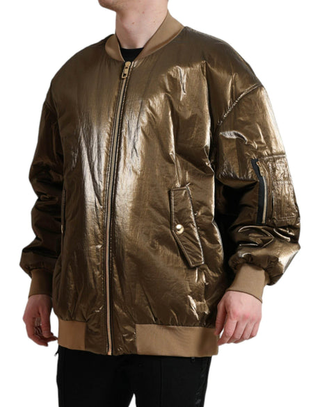 Dolce & Gabbana Bronze Nylon Full Zip Men Bomber Jacket - Hilstor