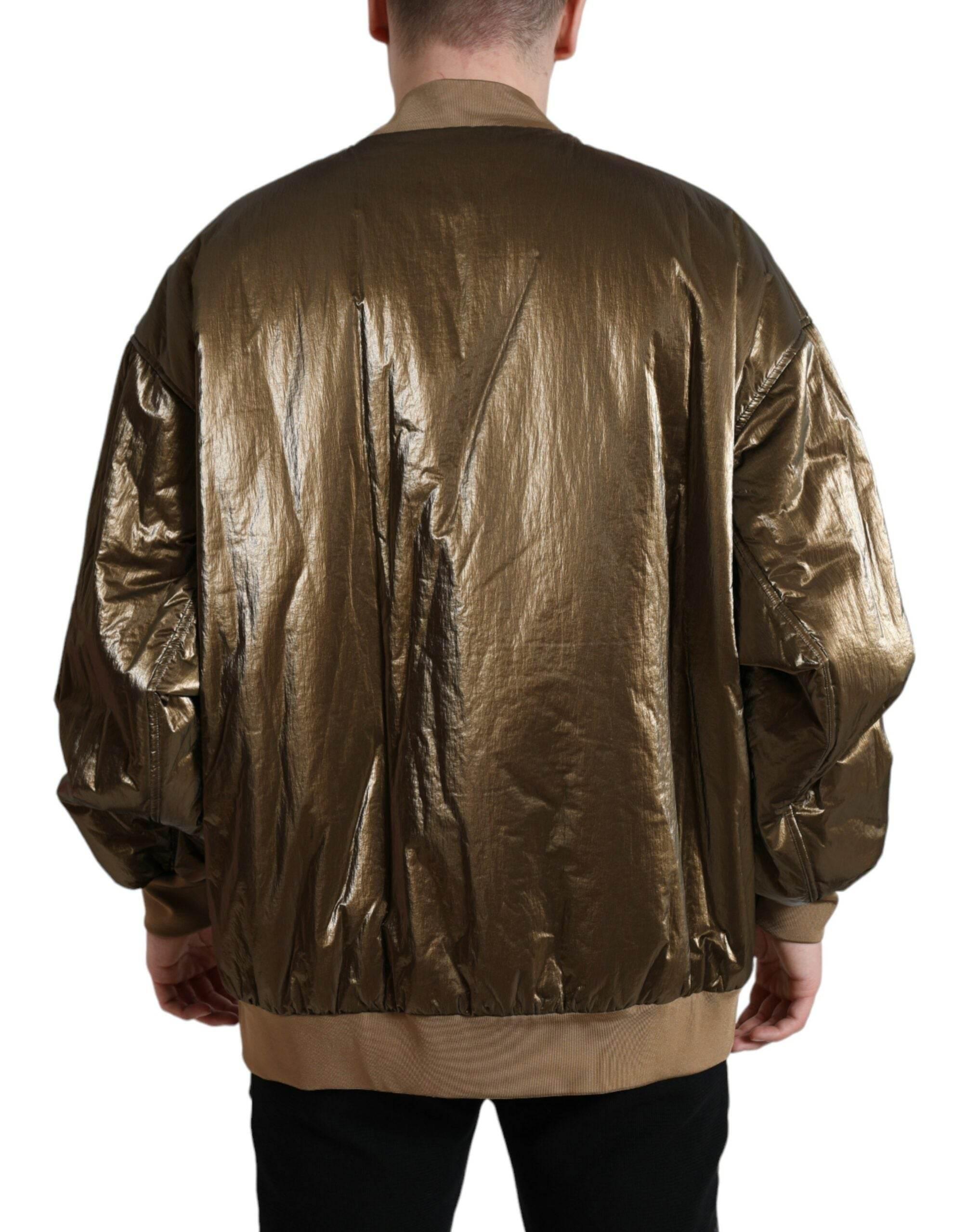 Dolce & Gabbana Bronze Nylon Full Zip Men Bomber Jacket - Hilstor