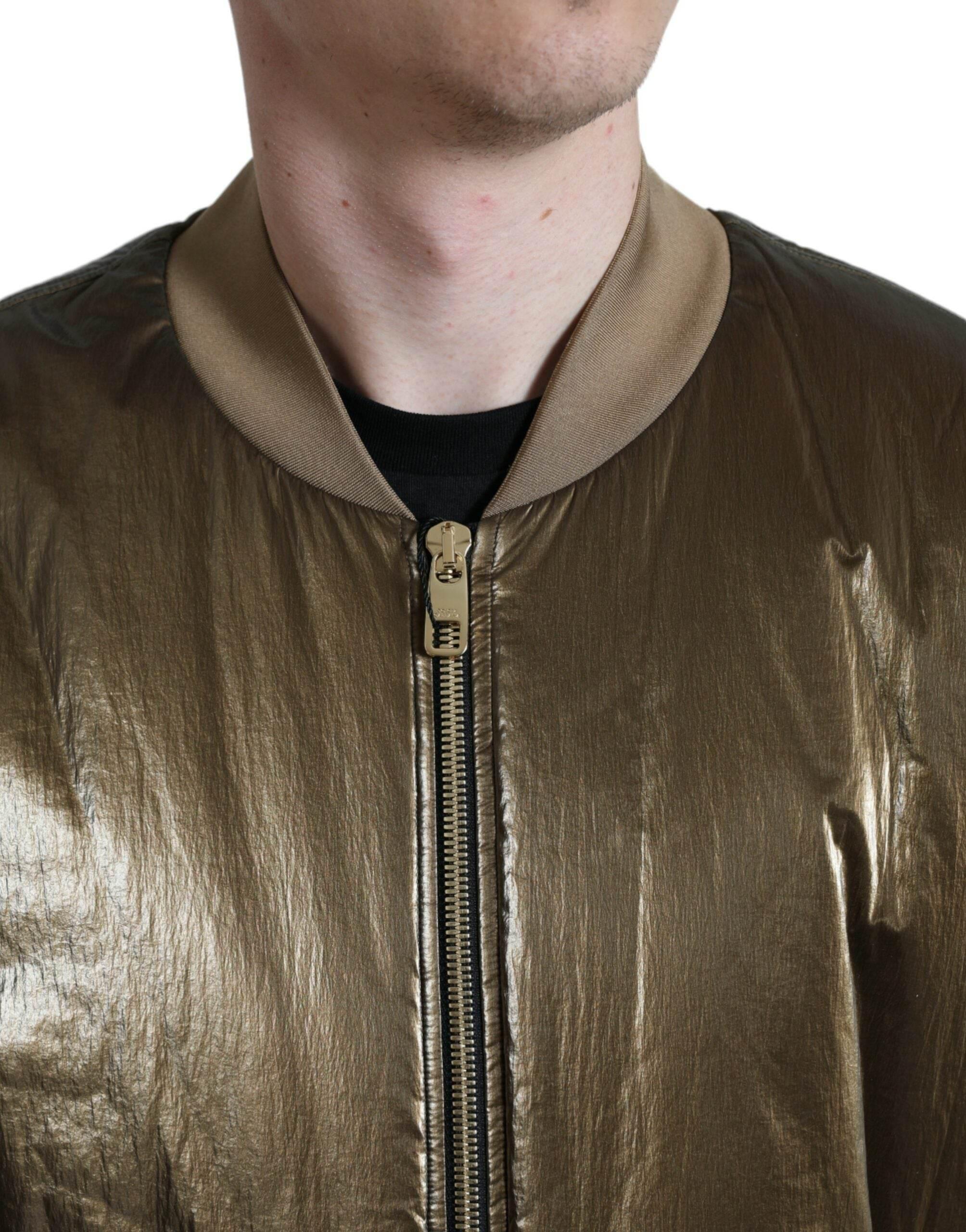 Dolce & Gabbana Bronze Nylon Full Zip Men Bomber Jacket - Hilstor