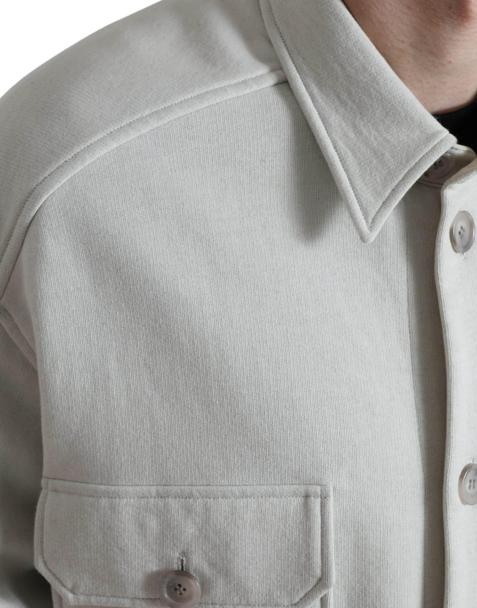 Dolce & Gabbana Grey Cotton Button Down Collared Coat Jacket - Hilstor