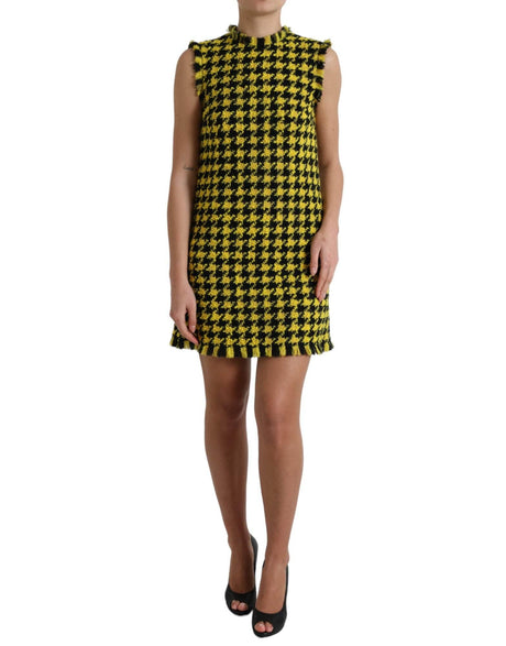 Dolce & Gabbana Yellow Houndstooth Sleeveless Aline Mini Dress - Hilstor