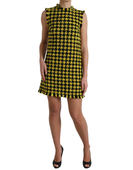 Dolce & Gabbana Yellow Houndstooth Sleeveless Aline Mini Dress - Hilstor