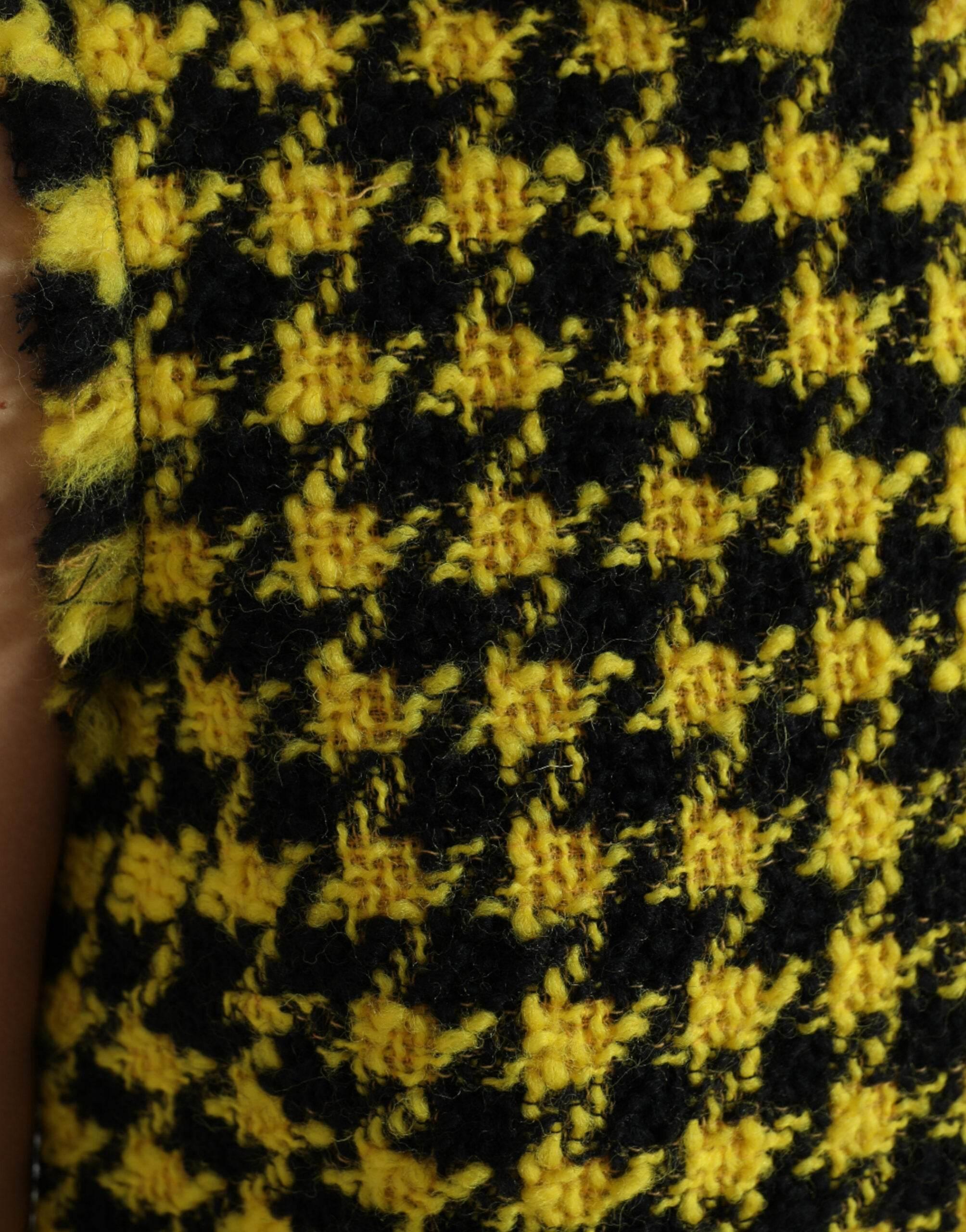 Dolce & Gabbana Yellow Houndstooth Sleeveless Aline Mini Dress - Hilstor