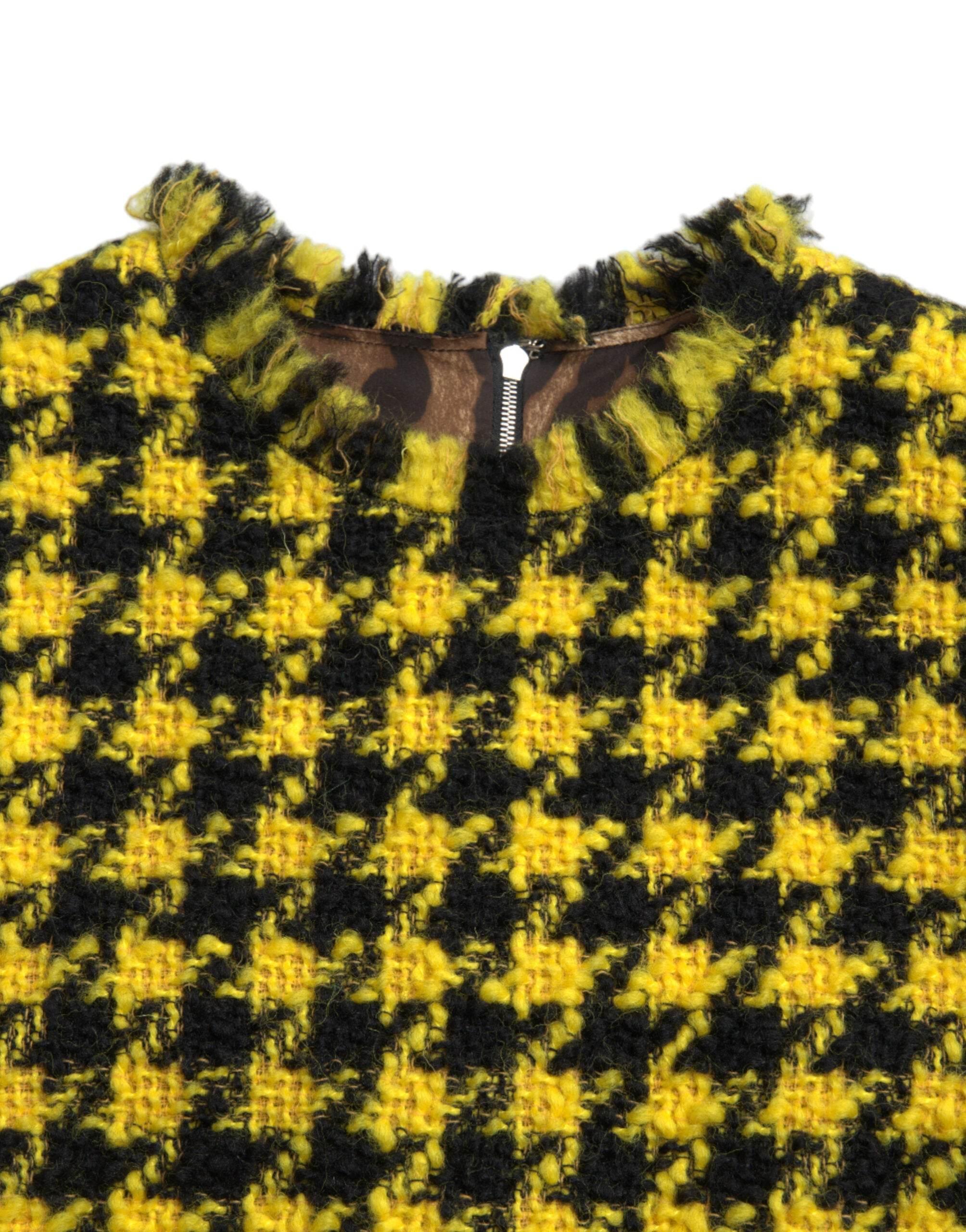 Dolce & Gabbana Yellow Houndstooth Sleeveless Aline Mini Dress - Hilstor