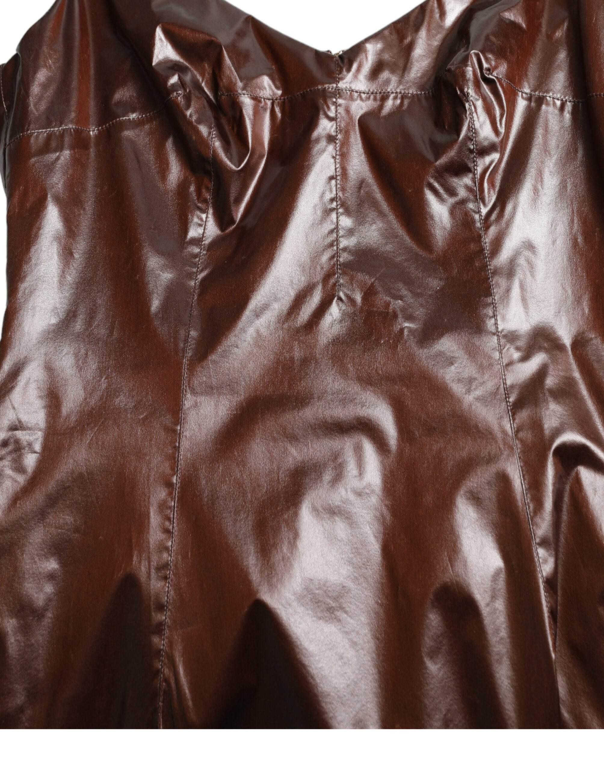 Dolce & Gabbana Brown Shiny Silk Sheath Sleeveless Bodycon Midi Dress - Hilstor