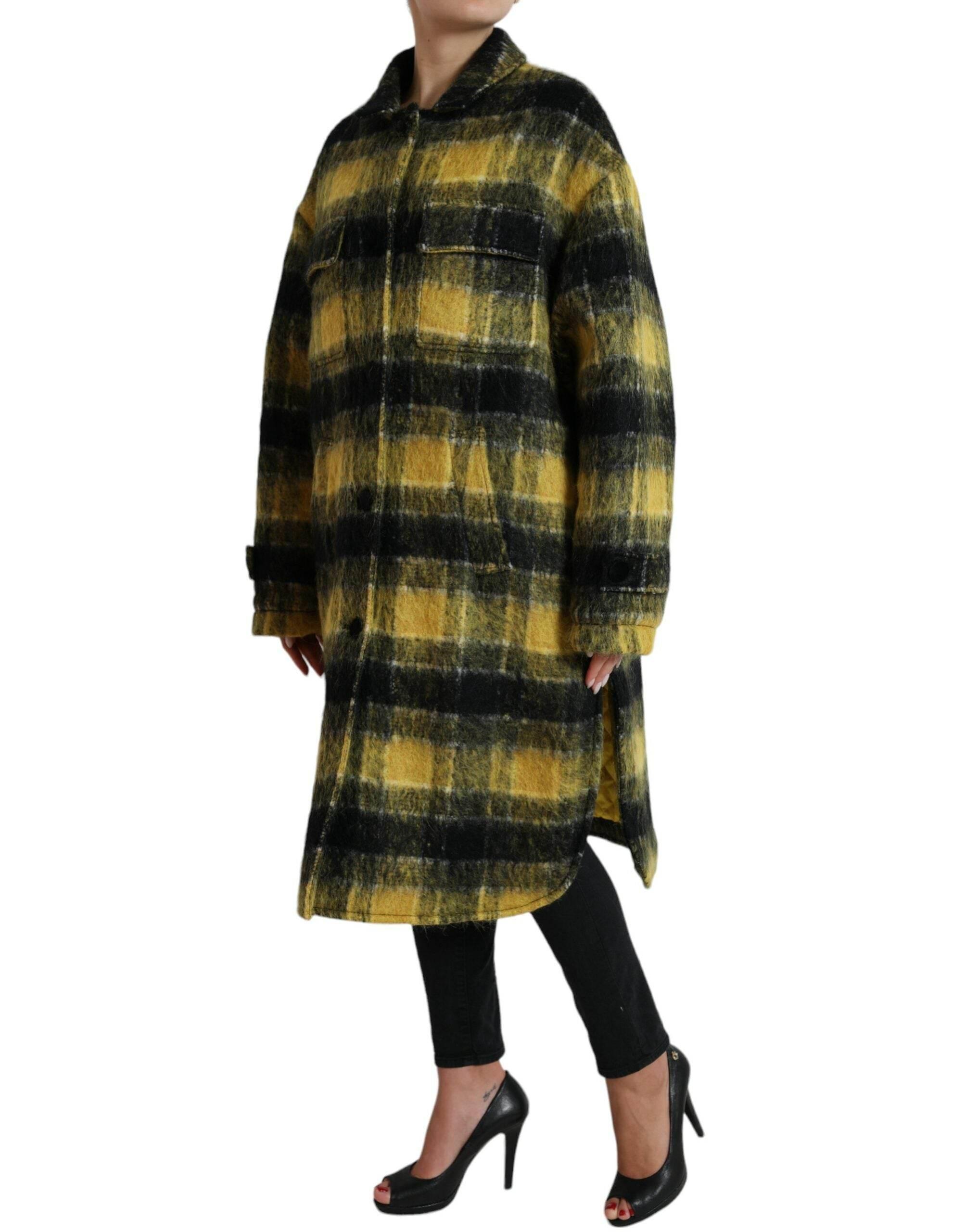 Dolce & Gabbana Yellow Plaid Long Sleeve Casual Coat Jacket - Hilstor