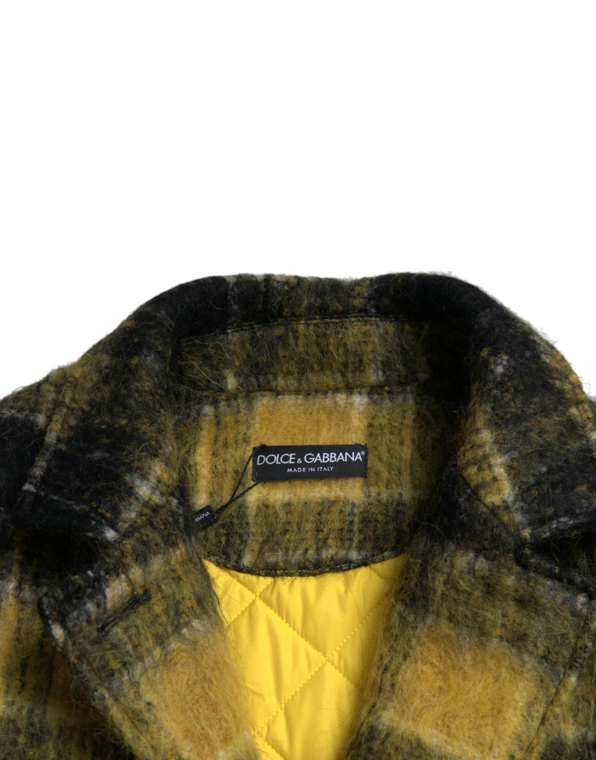 Dolce & Gabbana Yellow Plaid Long Sleeve Casual Coat Jacket - Hilstor