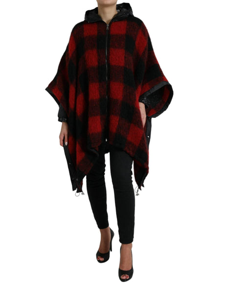Dolce & Gabbana Black Red Buffalo Check Hooded Poncho Jacket - Hilstor