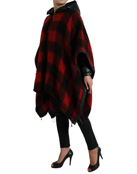 Dolce & Gabbana Black Red Buffalo Check Hooded Poncho Jacket - Hilstor