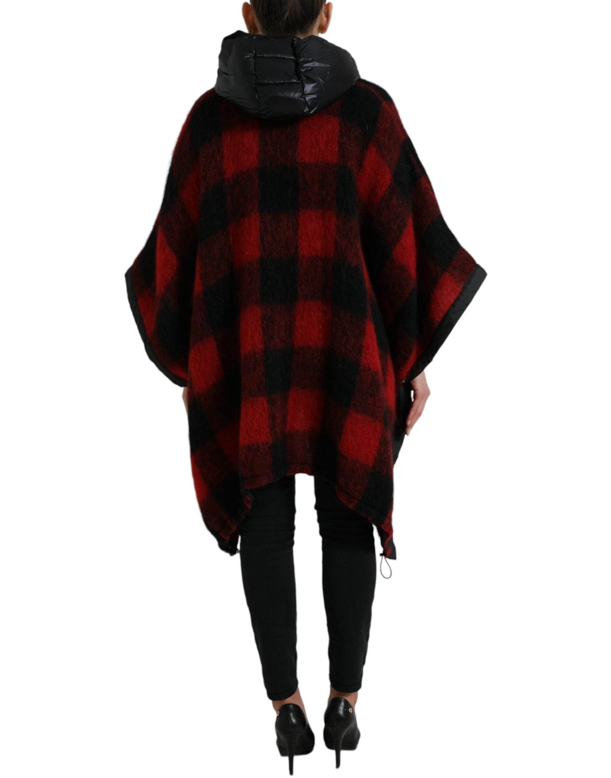 Dolce & Gabbana Black Red Buffalo Check Hooded Poncho Jacket - Hilstor