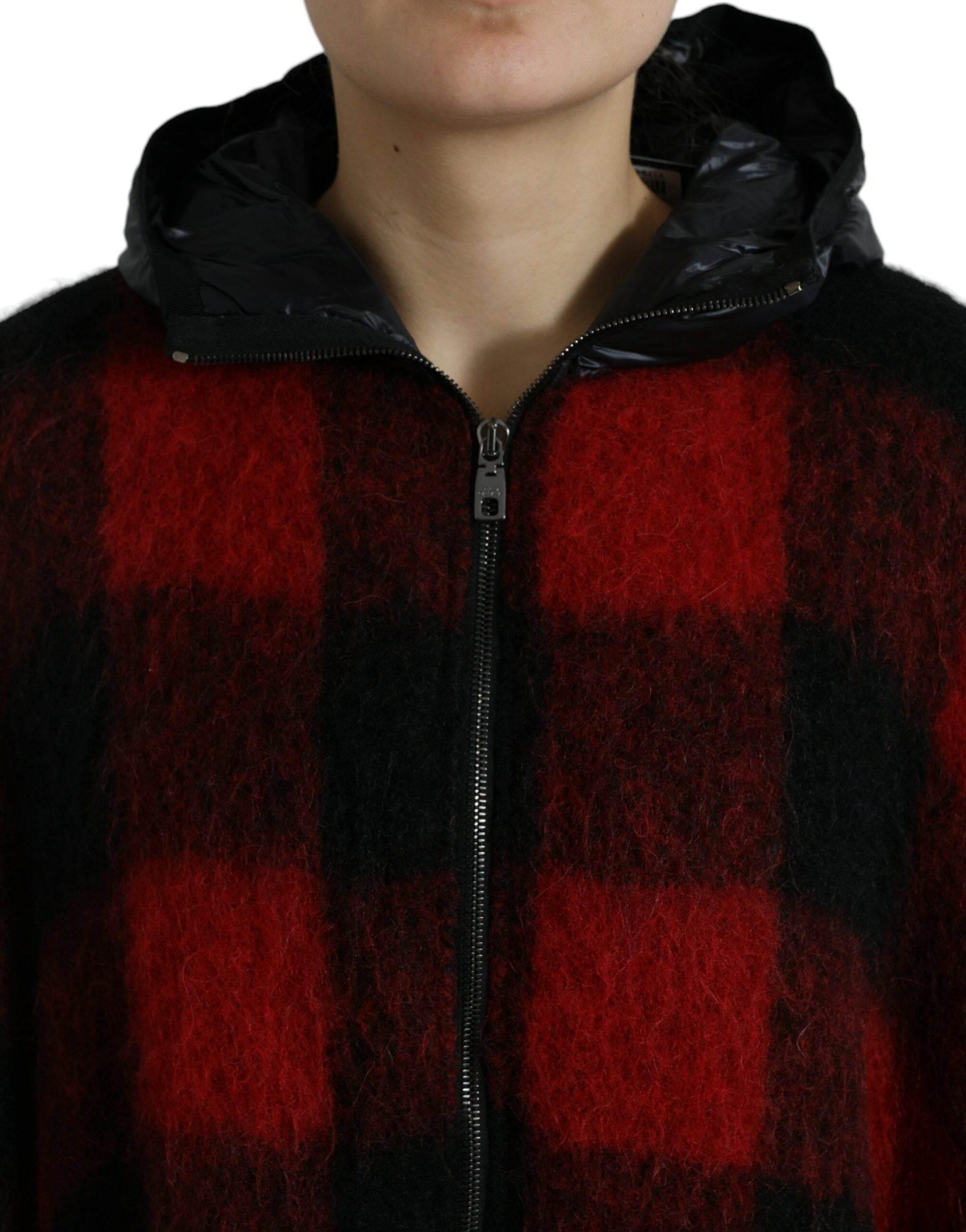 Dolce & Gabbana Black Red Buffalo Check Hooded Poncho Jacket - Hilstor