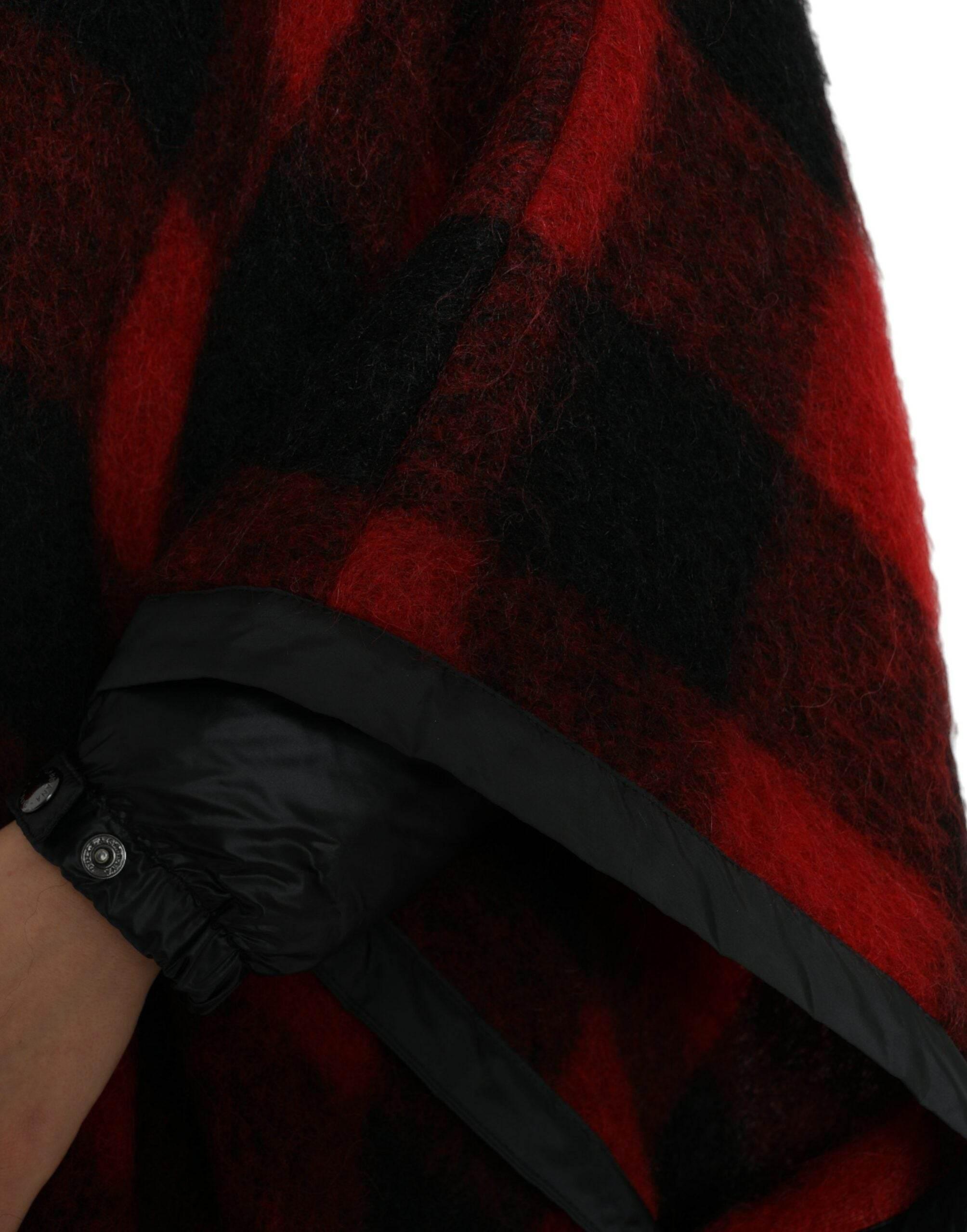 Dolce & Gabbana Black Red Buffalo Check Hooded Poncho Jacket - Hilstor